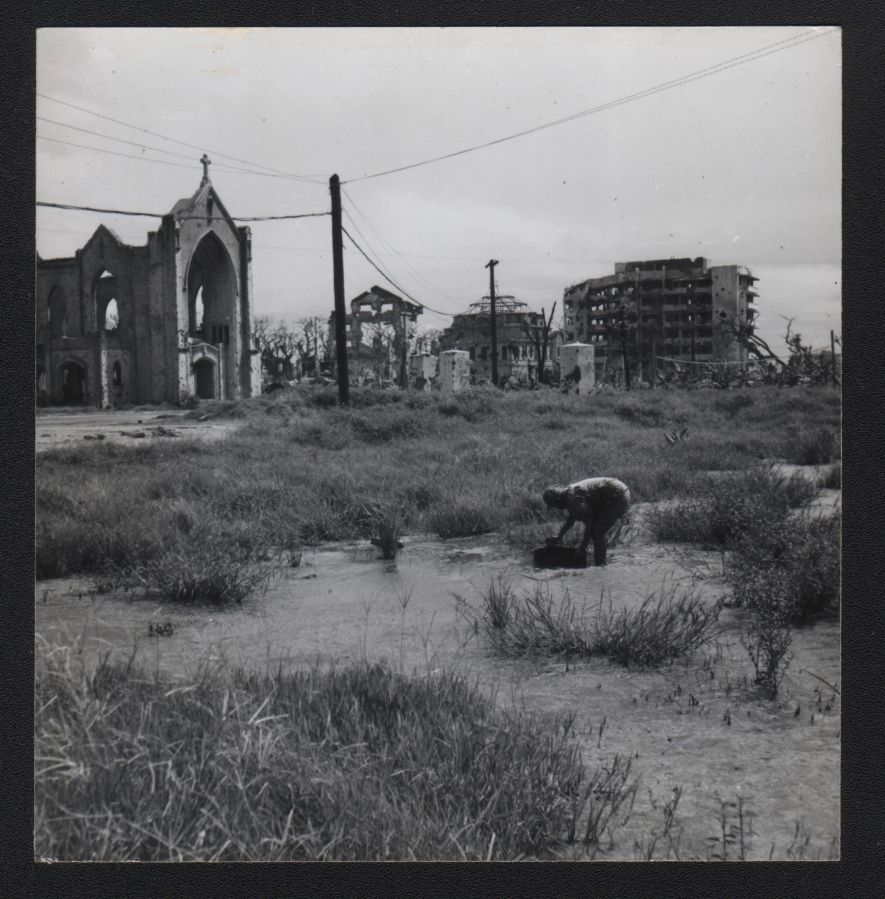 [Untitled – Ermita destruction after Liberation of Manila, 1945 – ruins of Central United Methodist Church on left]
